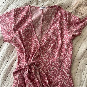 cute pink floral wrap dress